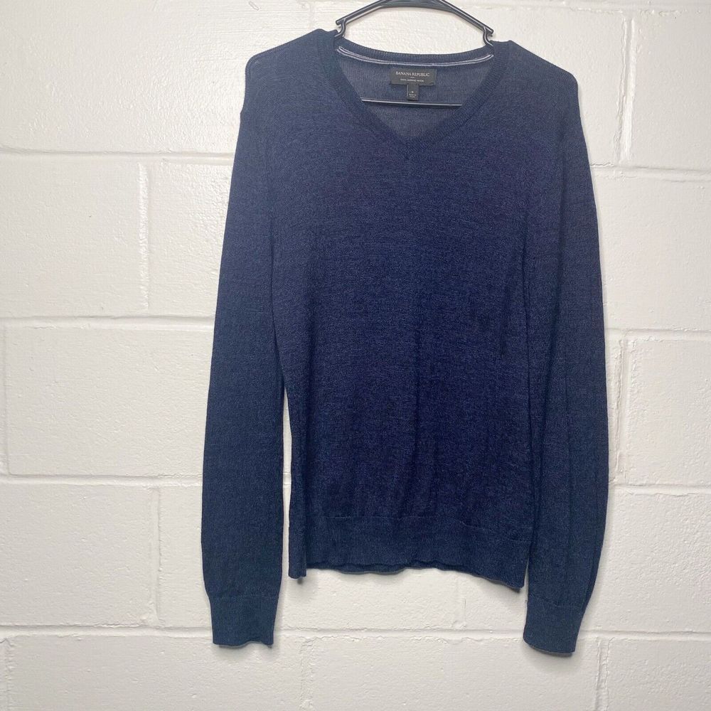 Banana Republic Merino Wool V Neck Sweater Blue Women Lightweight Size Small